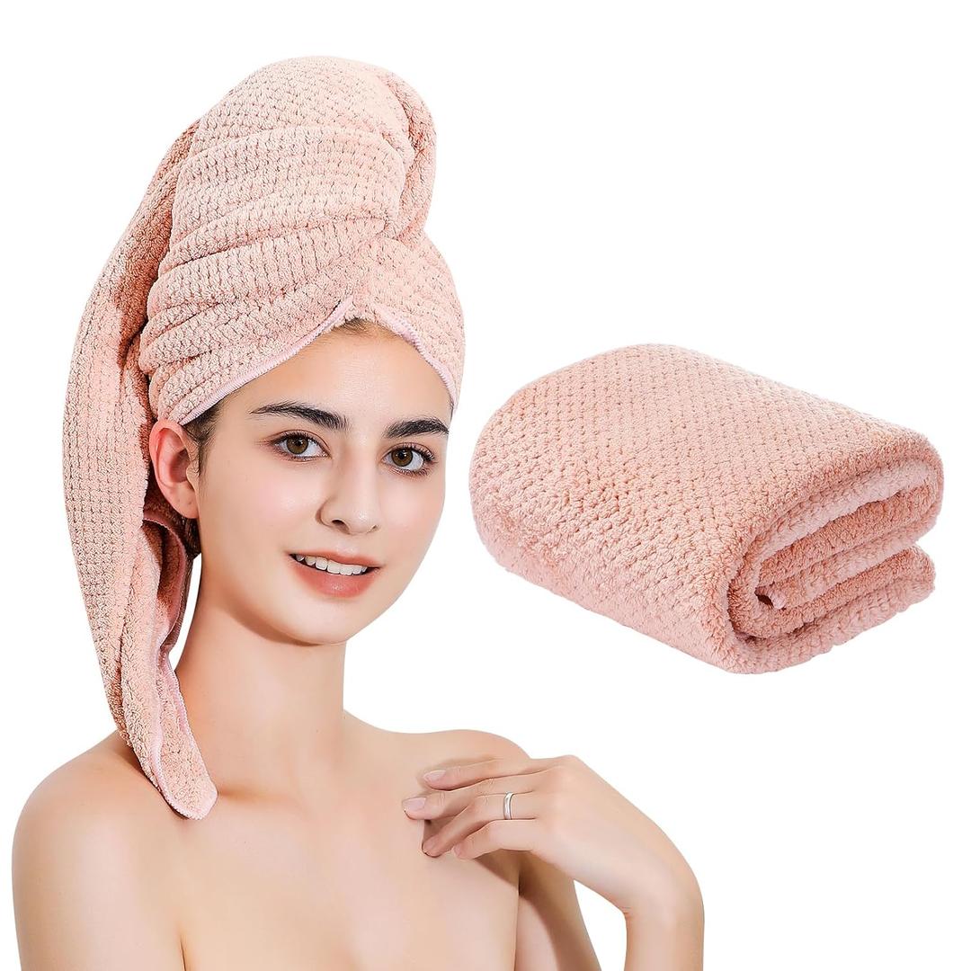 Microfiber Hair Towel Quick Dry Hair Towel Hair Drying Towels Suitable for All Kinds of Hair Ultra Absorbent Long and Thick Hair 24X48inch Lotus Root Pink (1pcs)