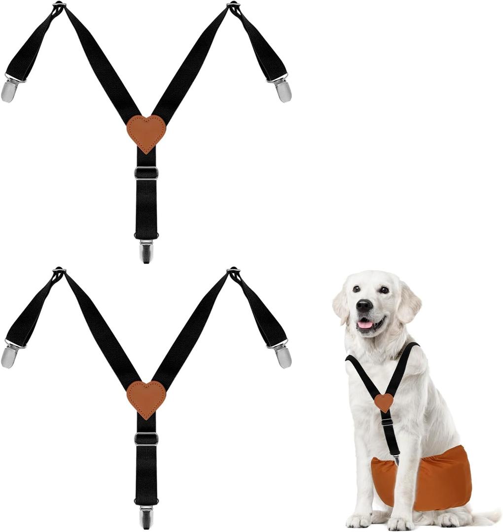 2Pcs Premium Dog Suspenders for Diapers, Belly Bands, Dog Apparel, Adjustable Elastic, for Medium Dogs (Black M) (Medium (Back length 8.9"-15.9"))