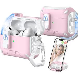 for AirPods Pro 2nd/1st Generation Case Cover, Compatible with Magsafe, Magnetic Automatic Lock, Charging Port Dust-Proof & Stand Design with Cleaning Kit, White/Pink