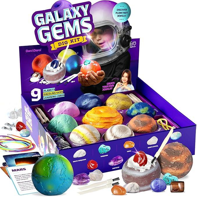 Dan&Darci Dig a Dozen Gem Blocks Mining Kit for Kids  Discover 12 Unique Real Gemstones, Mineral, Rock, Crystals Collection  Archaeology Science Gift Toys Set for Boys & Girls Age 812 Gifts
