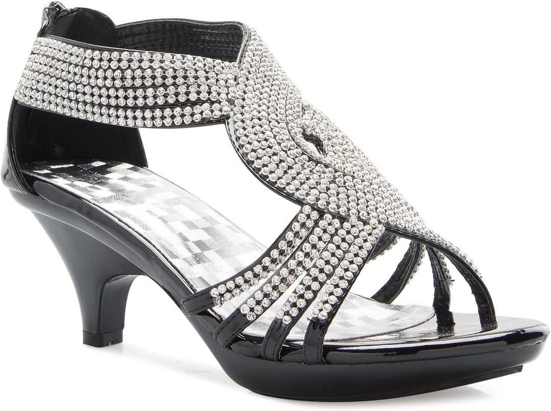 OLIVIA K Women's Open Toe Strappy Rhinestone Dress Sandal Low Heel Wedding Shoes (7.5)
