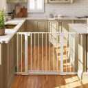 Cumbor Baby Gate for Stairs, Mom's Choice Awards Winner-Dog Gate for Doorways, Pressure Mounted Auto-Close Pet Gates for Dogs Indoor, Safety Child Gate with Easy Walk Thru Door, White 29.7x6 inch