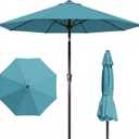 9FT Patio Umbrella Outdoor Table Umbrella w/Push Button Tilt and Crank, 8 Sturdy Ribs, UV Resistant Waterproof Market Umbrella for Pool, Deck, Backyard, Garden, Sky Blue