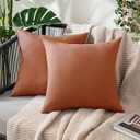 MIULEE Pack of 2 Decorative Outdoor Solid Waterproof Fall Throw Pillow Covers Euro Sham Faux Linen Garden Farmhouse Cushion Cases for Summer Patio Tent Balcony Couch Sofa 26x26 Inch Rust  