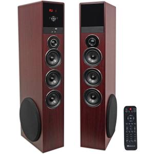 Rockville TM150C Powered Home Theater Tower Speaker System, Cherry Wood, 1000W, 10" Subwoofers, Bluetooth, USB/SD Playback, FM Radio, Remote Control, Karaoke Ready, Perfect for Home Entertainment