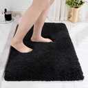 Disolla Small Bathroom Rug 17x24 Non Slip Black Fluffy Bath Mat for Bathroom Floor Washable Plush Luxury Bath Rug for Tub Soft Shaggy Shower Mat
