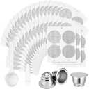 Tanlade 300 Pcs Reusable Espresso Capsules 2 Refillable Coffee Pods Stainless Steel Cups Filters Compatible with Nespresso Original Line Machines with Aluminum Foil Seals Stickers Lids