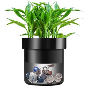 Flower Pot Diversion Safe with Key Lock, Secret Hidden Safe Lock Box, Perfect for Hiding The Valuables Inside Flower Pots False Bottom, Plants Not Include (Black)