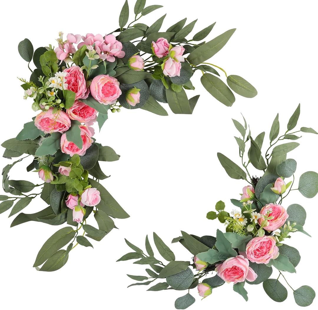 H&W 2pcs Artificial Wedding Arch Flowers for Wedding Sign, Floral Swag Dusty Decor for Reception Ceremony Backdrop Sweetheart Table(Willow Leaves-Peony-Pink) H&W 2pcs Artificial Wedding Arch Flowers for Wedding Sign, Floral Swag Dusty Decor for Reception Ceremony Backdrop Sweetheart Table(Willow Leaves-Peony-Pink)