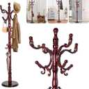 Solid Wood Coat Rack  73" Freestanding Coat Racks Stand with 14 Hooks & Stable Round Base, Adjustable Height Modern Wooden Hall Tree for Entryway, Bedroom, Office, Home (Mahogany Round)