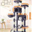 Taoqimiao Cat Tree, 66.2-Inch Cat Tower for Indoor Cats, Plush Multi-Level Cat Condo with 7 Scratching Posts, 2 Perches, 2 Caves, Hammock, 2 Pompoms, Smoky Gray MS013G