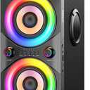 Bluetooth Speaker 100W Portable Big Powerful Deep Bass Loud Sound Wireless Boombox with Subwoofer TWS LED Lights DSP Large Wooden Speakers for Outdoor Home Party (Black)