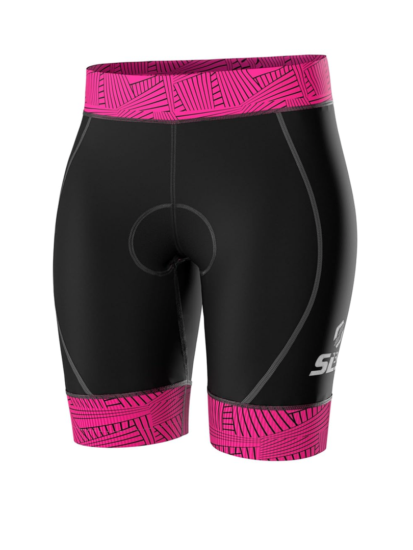 SLS3 Triathlon Shorts Women, Premium FX Fabric - Womens Tri Shorts for All abilities. Super Comfy Womens Triathlon Shorts, Size Large, Hot Pink Outline 