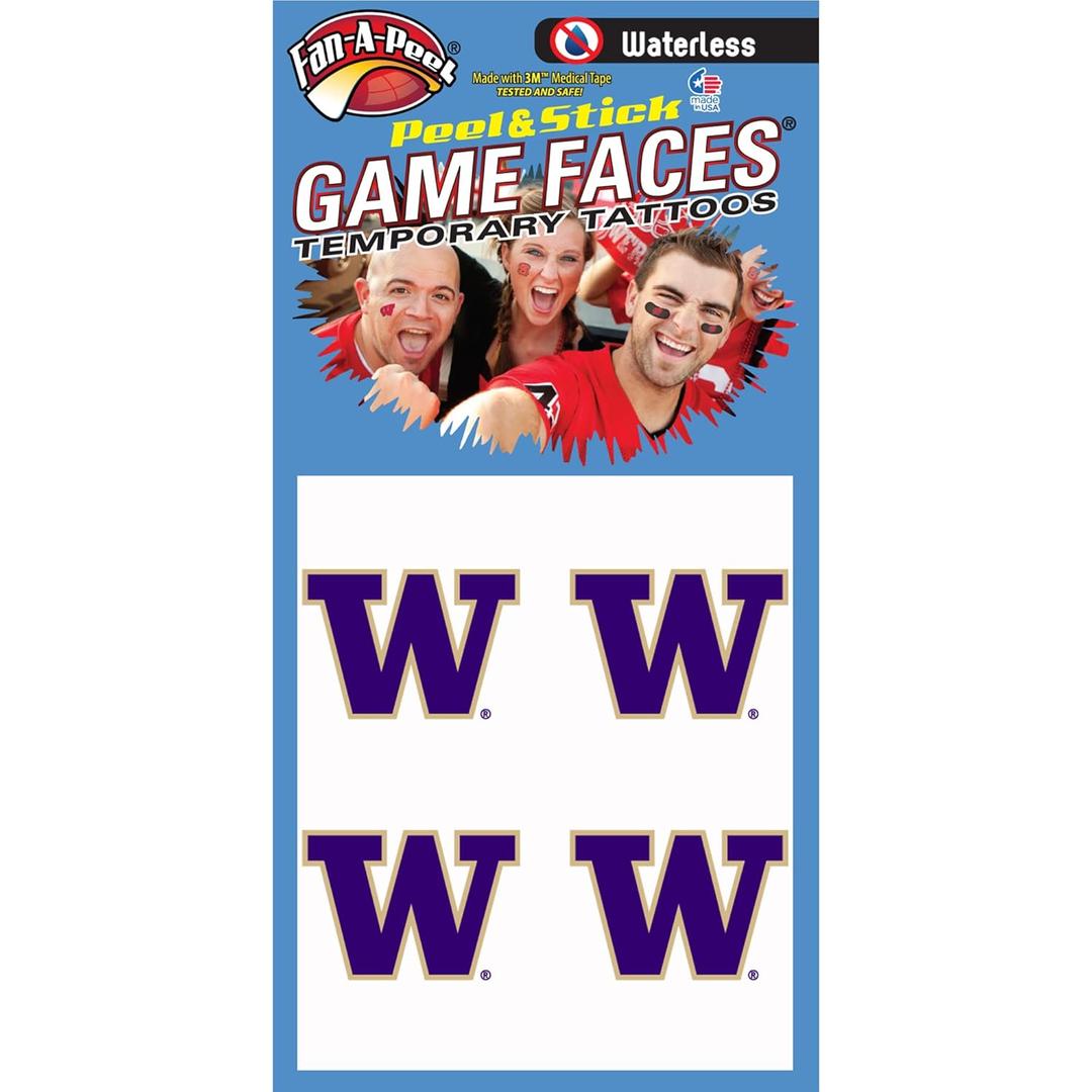 Fan-A-Peel Washington Waterless Temporary Tattoos - Hypoallergenic Peel and Stick Waterproof Temporary Tattoos - Officially Licensed (1.25" Tattoo)