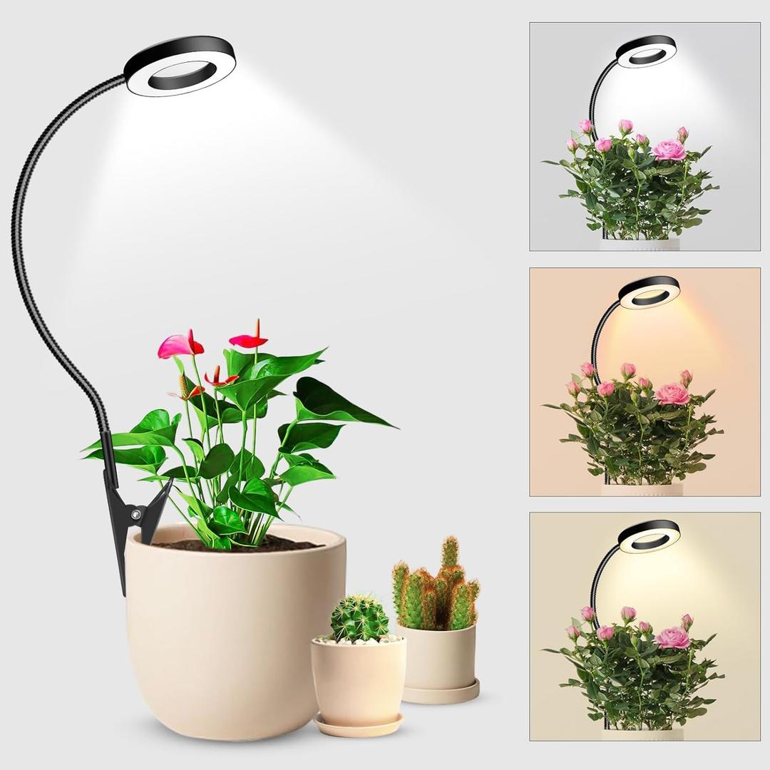 Wolezek 2 in 1 Grow Lights for Indoor Plants, 3 Colors Plant Lights for Indoor Growing with 360 Gooseneck, 48 LEDs Full Spectrum Plant Grow Lights Indoor, 6/12/16H Timer, 5 Brightness, Black 1 Pack