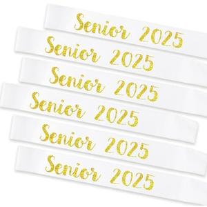 KETAOO Pack of 6 Senior 2025 Sash, Gold Glitter White Finally Graduated 2025 Senior Cheerleader Sashes for Graduation Party Decorations Supplies Set of 2