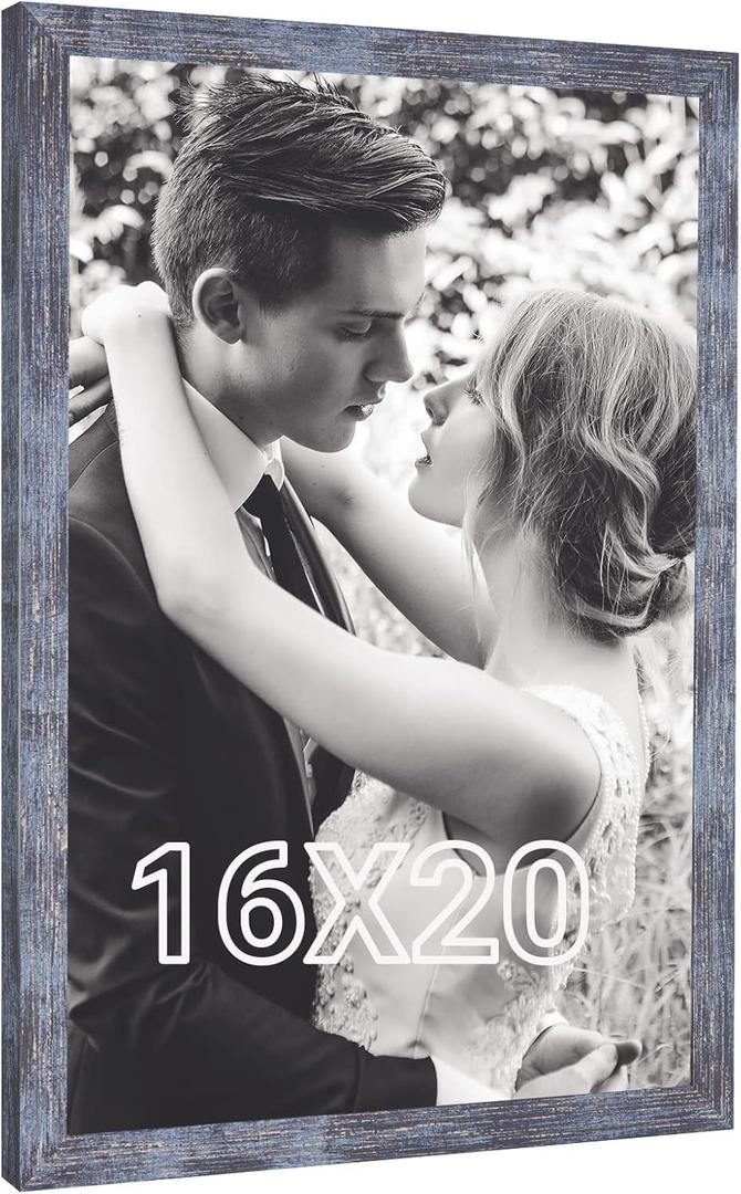 16x20 Frame Rustic Blue, 20x16 Picture Poster Frame, Horizontal Vertical Hanging, Large 16 by 20 Wall Gallery Family Concert Portrait Photo Frame Anniversary/Birthday/Wedding/Thank you/Christmas Gift