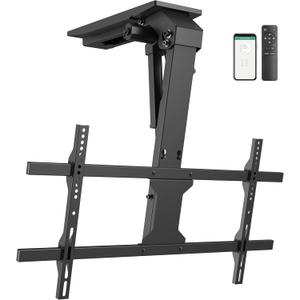 WALI Electric Ceiling TV Mount for 43 to 86 inch Screens, Flip Down Motorized TV Mount with Remote, Flat and Curved TVs Up to 99 Lbs, Pitched Roof, Max Mounting Holes 800x400mm (FCM604A), Black