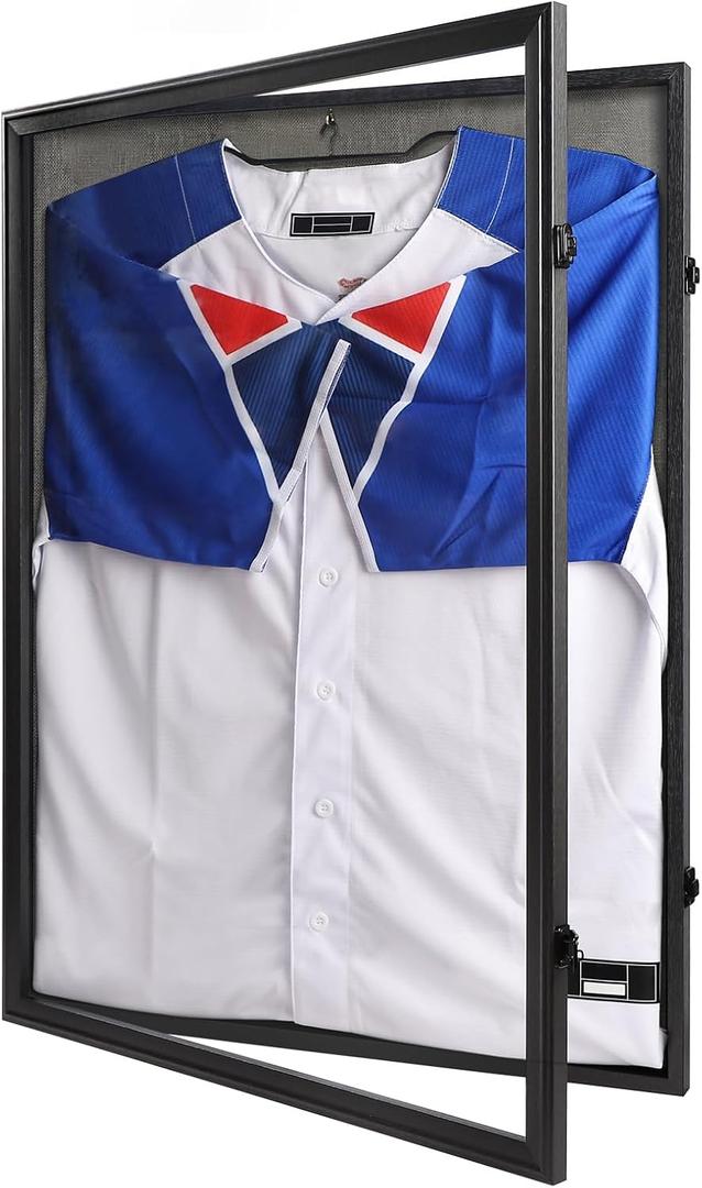 IHEIPYE Jersey Frame Display Case Black Lock,Large Shadow Box Lockable with UV Protection Acrylic Linen Lining and Hangers for Baseball Basketball Football Soccer Hockey 2XL Sport Jersey Shirt