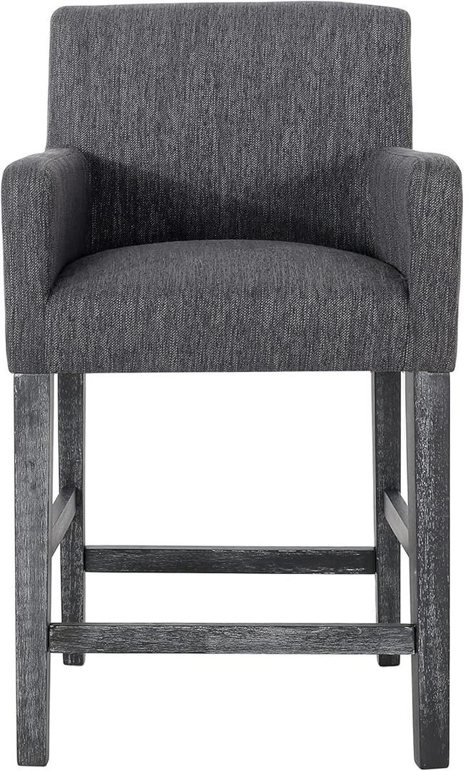 Christopher Knight Home Armga Fabric Upholstered Counter Stool, Wooden Counter Height Barstool Set, Kitchen Island Bar Stool Chair, Dining Room Armchair, Charcoal Gray