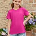 ZDC Girls Short Sleeve Shirts Crewneck T Shirts Kids Summer Tops Basic Tees 5-14 Years (Pink)
