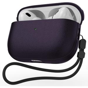 for AirPods Pro 3 Case 2025, JIELIELE (Leather Texture) Full-Body Protective Airpods Pro 3rd Generation Cover with Lanyard, Supports Wireless Charging, Front LED Visible Purple