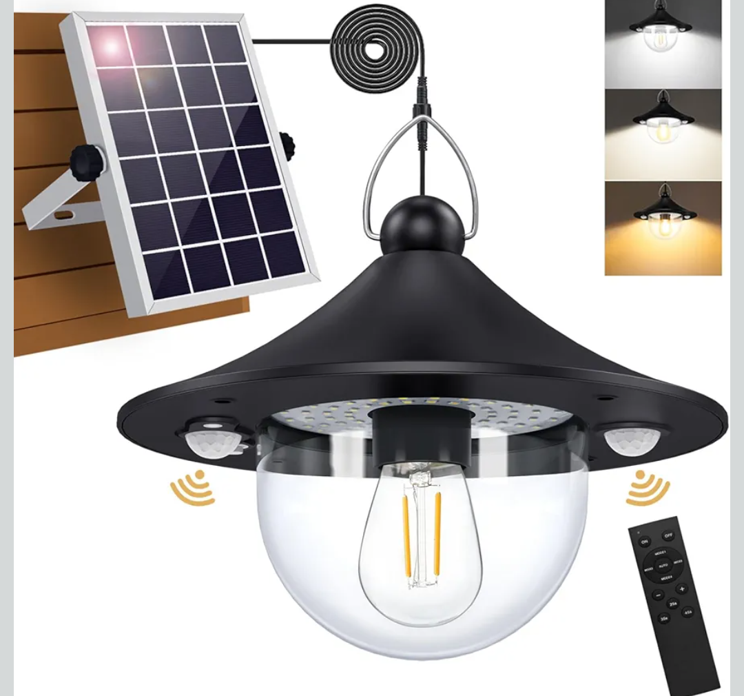 Auzev Solar Shed Light Indoor Outdoor Pendant Lights Solar Powered with 2 Motion Sensor, Waterproof Solar Hanging Lamp for Porch, Inside Home, Farmhouse, Gazebo, Chicken Coop