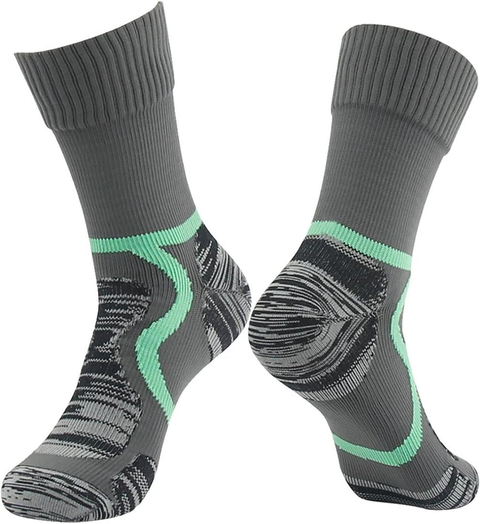 RANDY SUN Waterproof Breathable Socks, [SGS Certified] Unisex Novelty Skiing Trekking Hiking Wading Trail Socks (Green&gray) S