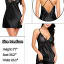 Avidlove Women Lingerie V Neck Sexy Nightwear Satin Sleepwear Lace Chemise Mini Babydoll Nightgown (Black), XL