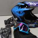 OUMURS Adult ATV Dirt Bike Helmet with Goggles Gloves & Mask Quick Release Buckle Adjustable Sun Visor Motorcycle Adult Helmet Off-Road Motocross Downhill Moped MX for Unisex-Adult (Large, Crazy Blue)