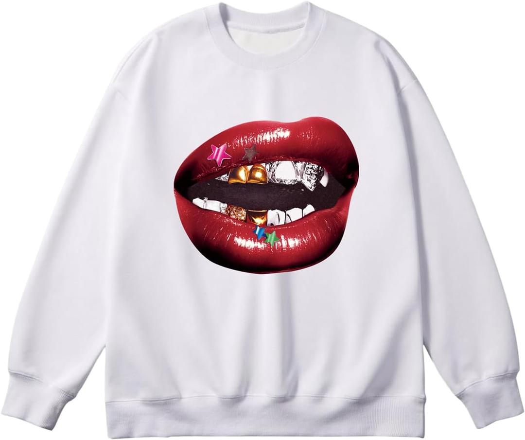 Verdusa Women's Graphic Pullover Sweatshirts Hip Hop Going Out Tops Streetwear (White, L)