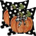 Fall Pillow Covers 18x18 Set of 2 Autumn Black Polka Dot Orange Pumpkin Throw Pillow Covers Outdoor Decor Thanksgiving Decorations Pumpkin Farmhouse Decorative Cushion Covers for Home Couch