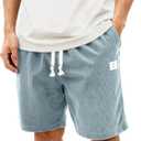 HOTake Mens Corduroy Shorts Casual 7 Inch Elastic Waist Drawstring Summer Beach Loose Fit Shorts (Blue, M)