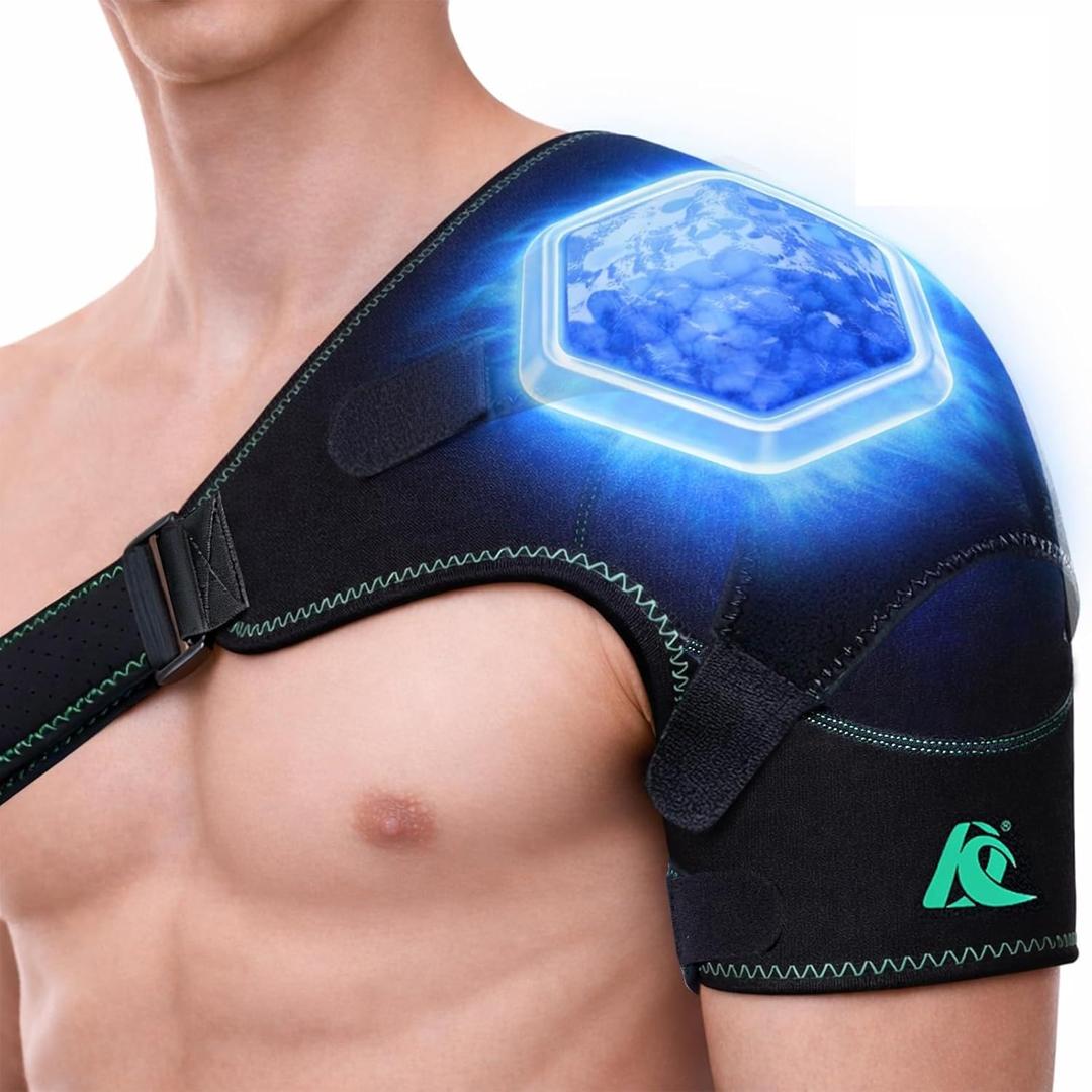 KD Shoulder Ice Pack Brace: Cold & Hot Gel Therapy Wrap for Shoulder Pain, Rotator Cuff, and Post-Surgery Recovery (Regular)