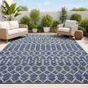 JONATHAN Y Moroccan Geometric Indoor Outdoor Area Rug 8X10 Navy/Beige, Ourika Textured Weave for Backyard, Patio, Porch, Easy-Cleaning, High Traffic, Pet-Friendly, Non-Shedding (SMB108K-8)