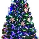 Goplus 3FT Pre-Lit Fiber Optic Artificial Christmas Tree, with Multicolor Led Lights and Snowflakes (3 FT) (Green)