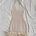 GORGLITTER Women's Vacation Outfit Crochet Halter Knit Bubble Mini Dress Sexy Beach Cruise Summer Miami Resort Outfits, Large