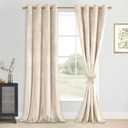 DWCN Beige Velvet Curtains 90 inches Long - Thermal Insulated Room Darkening Tieable Grommet Curtains & Drapes Warm Soft Privacy Drapes for Bedroom/Living Room/Farmhouse Style Decor W52 x L90