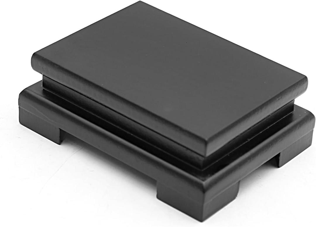 MDEOOSKY Wooden Display Stand - Rectangle Wood Display Base with Risers - Vase Riser, Teapot, Aquarium Lamp Base - Home Decoration - 13cm x 9.5cm x 4.3cm (Black)