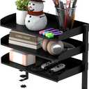 3 Tier Clamp On Desk Organizer Shelf,Large Clip Desktop or Under-Desk Adjustable Metal Storage Tray, Computer Table Organizer for Office Desk