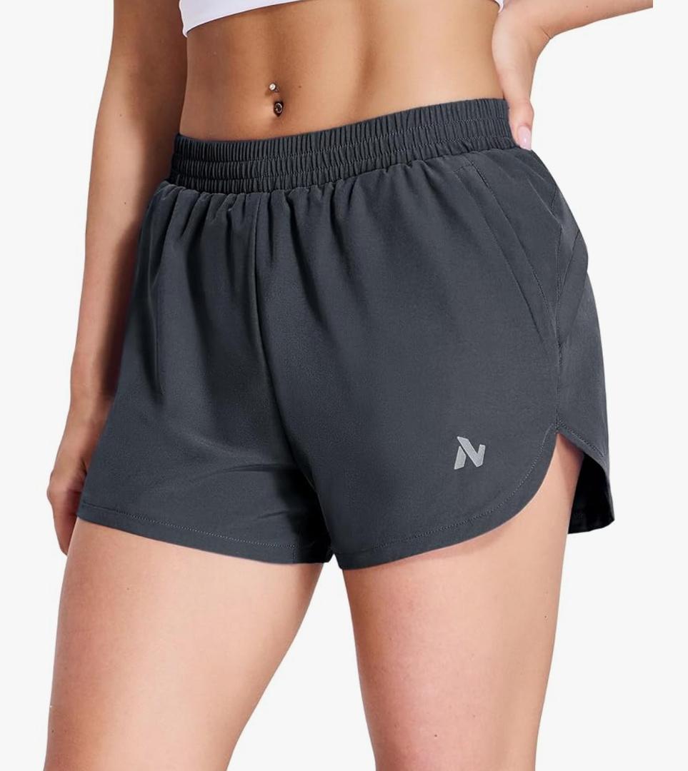 Nepest Womens Running Shorts with Mesh Liner Elastic Waist Quick Dry 3 inch Athletic Workout Shorts with Zipper Pocket,M