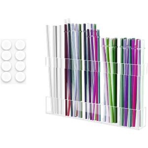 2 x Acrylic Straw Holder for Cabinet Door  9.8" Adjustable 2-Part Straw Organizer & Dispenser, Clear Adhesive Mount Kitchen Organizer for Countertops, Cupboards, and Coffee Bar Storage