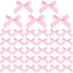 Joez Wonderful 35 Pcs Mini Pink Ribbon Bows, Cute Soft Bowknot Sewing Accessories, Small Satin Ribbon Bow for Flowers Bakery Wrapping Christmas Wedding Birthday Party Decoration, Set of 2