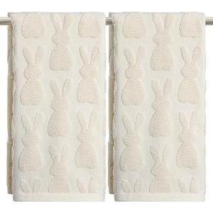 Artoid Mode 2 Pcs Beige 3D Rabbit Jacquard Easter Hand Towels for Bathroom, 100% Cotton Soft Absorbent Bathroom Decor Towels, 13.7 x 29.5 Inch