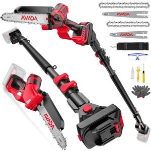 2-IN-1 Cordless 8-Inch Pole Saw & Chainsaw for Mil-waukee M-18 Battery - 1200W Brushless Motor, Total Reach of Max 15.9 FT, Lightweight, 8"&6"Electric Pole Saws for Tree Trimming Pruning (Tool Only)