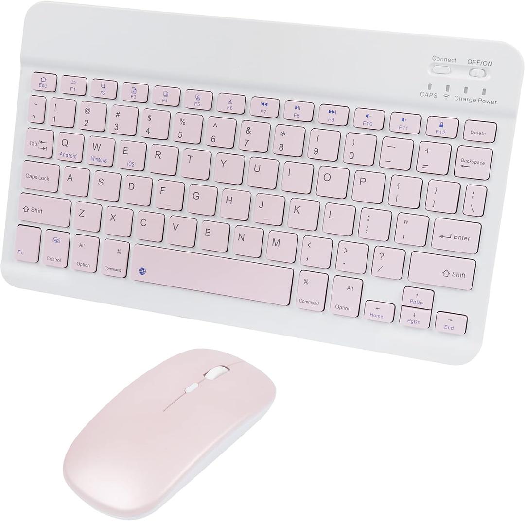 Bluetooth Wireless Keyboard and Mouse Combo,Ultra-Slim Ergonomic Small Rechargeable Bluetooth Keyboard Mouse Gift for Men Women Boy Girl Apple iPad iPhone Samsung Tablet Phone Android PC Computer Mac (Pink 1)