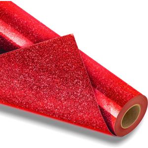 VinylRus Red Glitter HTV Heat Transfer Vinyl Roll-12 x 10ft Red Glitter HTV Vinyl for T-Shirt Clothing Bags,Glitter Iron on Vinyl for All Cutter Machine - Easy to Cut and Weed (12"  10FT, Diamond Glitter Red)