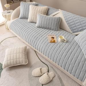 vctops Velvet Plush Plaid Quilted Sofa Cover Super Soft Non Slip Sectional Couch Cover Farmhouse Fluffy Fuzzy Sofa Slipcover Furniture Protector for Dogs Cats Pet (Grey, 36"x47")