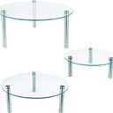 3 Pcs Round Tempered Glass Cake Stands Set 8 10 13 Inch Cupcake Display Stand Plate for Dessert Table Serving Platter