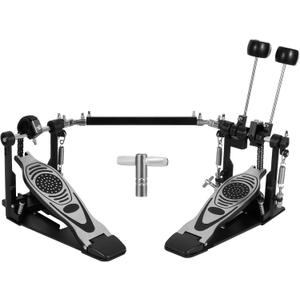 Double Bass Pedal, Double Chain Double Bass Drum Pedals, Double Kick Drum Pedal with Patch Suit for Kick Drum (Black/Sliver-double)